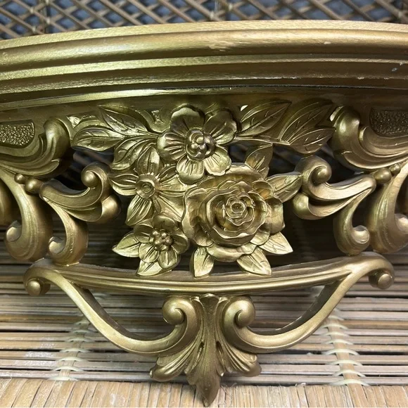 Vintage 1960s Gold Ornate Rose Wall Shelf Dart #3025  Hollywood Regency MCM - Picture 4 of 9